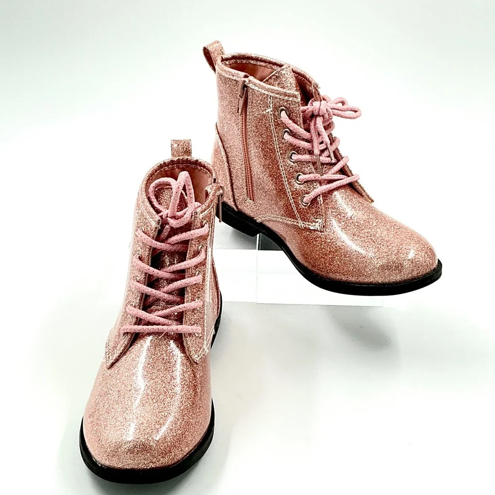 Lucky Brand Girls Size 3 Boots Pink Glitter Zip NEW Kristen Little Kid $55
